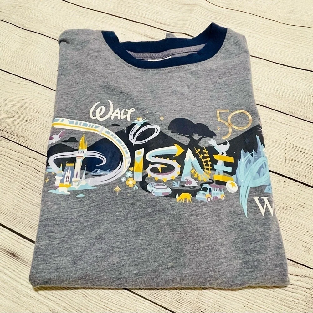 Walt Disney World 50th Anniversary Park Icons Ringer Blue TShirt. Unisex…​​​​​​ - Picture 2 of 5